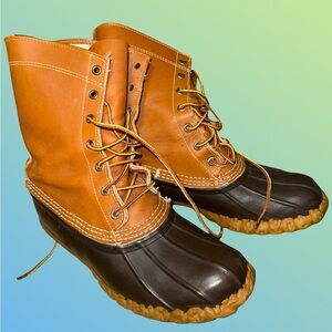LL Bean Women’s Brown Leather Lace-up Ankle Duck Boots Sz 9